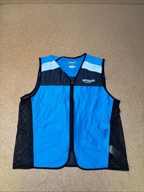 Amazon Unisex M/L Delivery Vest Blue Reflective Mesh Safety Workwear F2